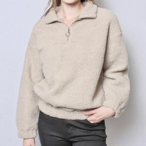 Women's Sherpa Zippered Mock Neck Pullover Jacket SZ Large